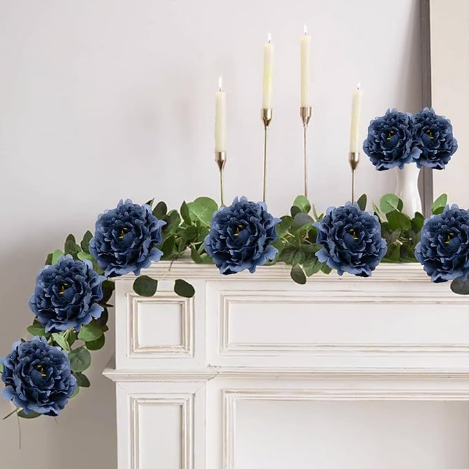 20pcs 5" Artificial Flower Peonies, Silk Peonies with 6" Stems, Flowers Suitable for Wedding Bouquets, Home Party Decoration (Navy Blue)