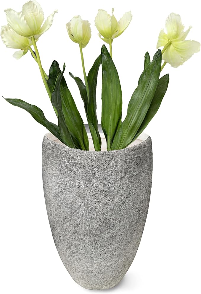 Tall Grey Stone Vase-Premium Ceramic-Rustic Concrete Effect-Organic Shaped Large Floor Standing Flower Container-Fade-Resistant Durable Pottery-Natural Speckled Finish-Home Decor [8.5'' W x 13'' H]