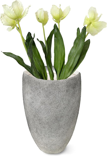 Tall Grey Stone Vase-Premium Ceramic-Rustic Concrete Effect-Organic Shaped Large Floor Standing Flower Container-Fade-Resistant Durable Pottery-Natural Speckled Finish-Home Decor [8.5'' W x 13'' H]
