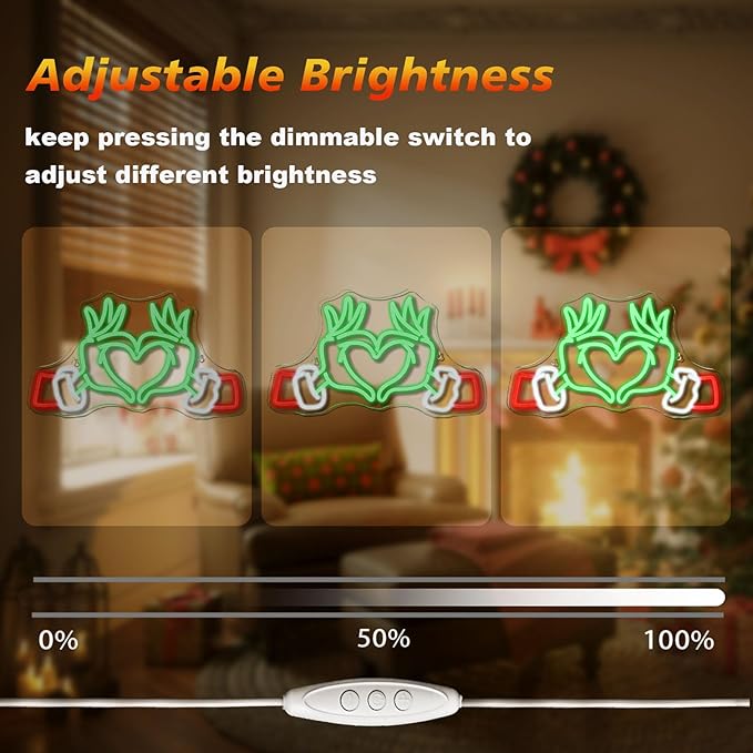 Merry Grinchmas Neon Sign Grinch Green Hands Neon Light Grinch Ornament Wall Decor Christmas Grinch Outdoor Decor Holiday Grinchy Gift for kids