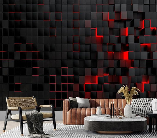 Eierme-Black and red Square Background Mural Wallpaper Peel and Stick 90" x 67"