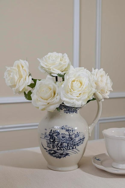 Real Touch Artificial Roses 6pcs, Floyd Roses,17.3”Faux Silk Roses Bouquet for Home Decor, Wedding Centerpieces, Romantic Gifts & Party Arrangements, Fuchsia Realistic Flowers (White)