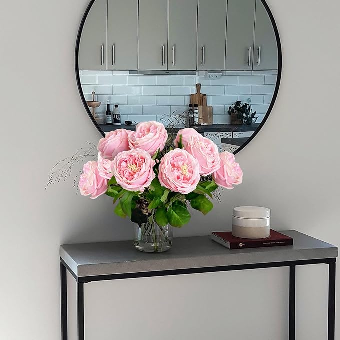 YalzoneMet 3.5'' Big Bloom Rose Artificial Flowers Light Pink 4Pcs Real Touch Rose Faux 17.7 Inch Long Stem Austen Roses Peonies Fake Flowers for Home Kitchen Party Christmas Flower Wedding Decor