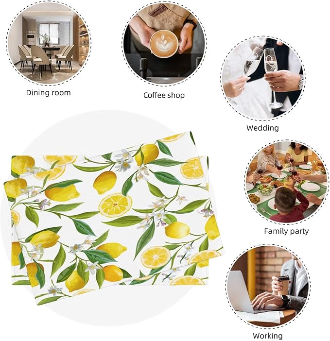 Lemon Table Placemats Set of 4 Summers Fruits Linen Placemats for Indoor Outdoor Party Home Desktop Kitchen Dining Room Decor 12x18 Inch