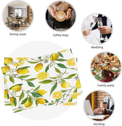 Lemon Table Placemats Set of 4 Summers Fruits Linen Placemats for Indoor Outdoor Party Home Desktop Kitchen Dining Room Decor 12x18 Inch