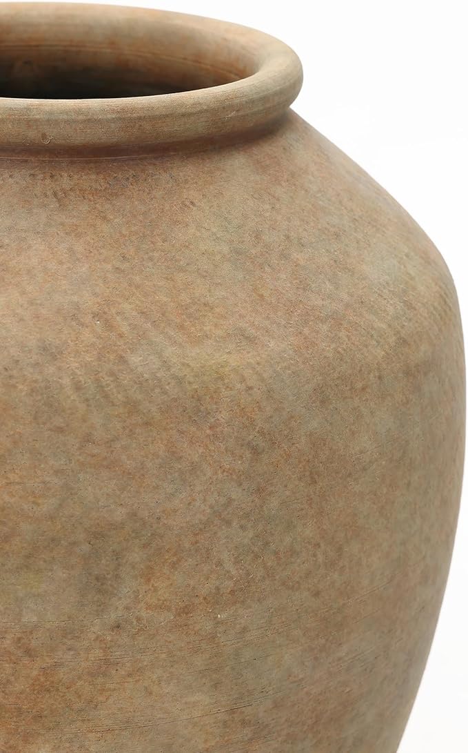 LuxenHome Rustic Ceramic Vase, 10.4" Tall Terracotta Vases with Earthy Brown Tones, Farmhouse Flower Vase for Shelf Living Room Decor, Vintage Pottery for Entry Way Table Home Decor