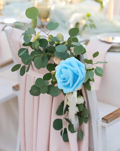 Artificial Flowers Realistic Shades of Blue Roses, Real Looking Fake Roses with Stem for DIY Wedding Bouquets Centerpieces Bridal Shower Party Home Romantic Decorations (Shades of Blue, 100pcs)