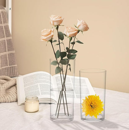 KLIFA- Carlsbad- Set of 4 Pieces, 6, 7, 9 & 10 Inch Tall, Plastic Cylinder Vases for Centerpieces, Acrylic Flower Vase for Wedding Centerpieces, Home Decorations, Clear