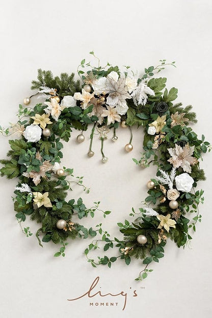Ling's moment 9FT Christmas Flower Garland, Handcrafted Wedding Sweetheart Table Centerpieces Head Table Decor Arch Backdrop Decorations for Wedding | Gold