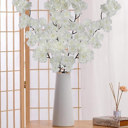 2 Pcs Artificial Cherry Blossom Flowers Branches 41" Faux Cherry Blossom Long Stem White Silk Cherry Blossom Tree Tall Fake Flower Arrangement for Home Wedding Centerpieces Spring Indoor Decor