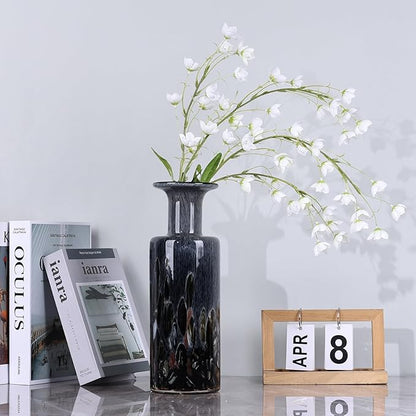 Hand-Blown Glass vase, Modern Art Glass Cylindrical vase, Gray Glass Decorative vase, Ideal for Living Room Dining Table centerpieces, TV Console, Office, or Console Table Accents.