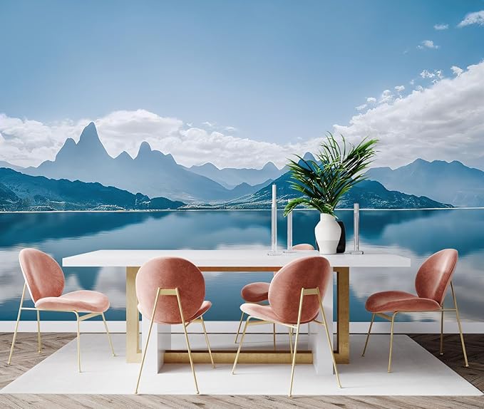 Natural Landscape Mural, Blue Sky and White Clouds Wallpaper for Decorative Wall