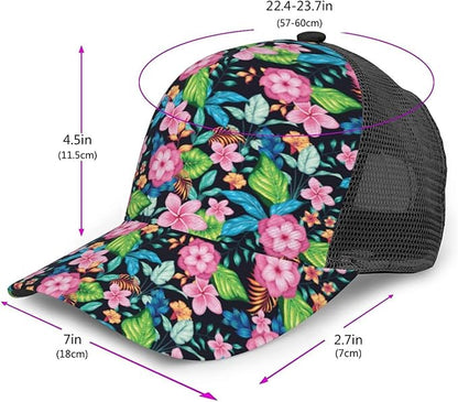 Tropical Pink Flowers Hats Women Men Hawaii Trucker Hat Adjustable Snapback Mesh Baseball Cap Hat