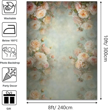 Mocsicka Abstract Floral Backdrop for Photography Retro Green Spring Watercolor Painting Floral Background Newborn Baby Shower Princess Girls Portrait Decoration Backdrop