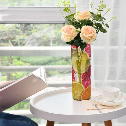 Flower Vase Clear Plastic Cylinder Vases Decor for Centerpieces Home Storage Office Weddings Summer Multicolored Citrus Slices 11.8 x 3.9 in