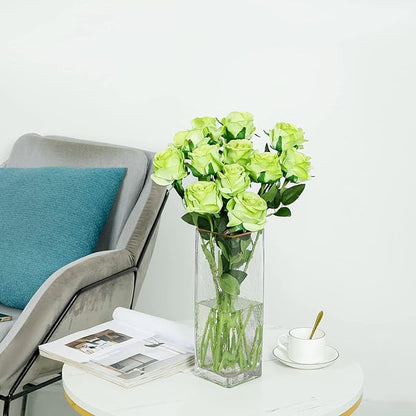 Hawesome 12PCS Artificial Silk Flowers Realistic Roses Bouquet Long Stem for Home Wedding Decoration Party (Green)