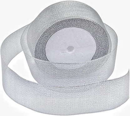 1.5 inch 25 Yards Silver Metallic Glitter Ribbon Gift Wrap Ribbon for Gift Wrapping Bouquet Crafts Christmas Wedding Party Decoration