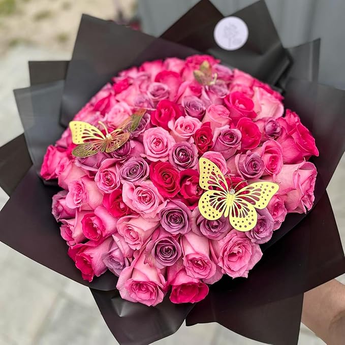 LeZakaa 20 Sheets Flower Wrapping Paper - Waterproof Reversible Floral Bouquet Paper - Black Design for Father's Day, Graduations, Parties, Birthdays, Formal Events
