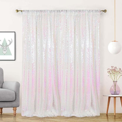 Iridescent Sequin Backdrop Curtain 10FTx10FT 1 Panel Glitter Metallic Photography Background Drapes for Wedding Birthday Events Baby Shower Party Decorartion