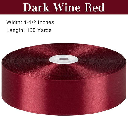 1-1/2 Inches 100 Yards Dark Wine Red Satin Ribbon, Ribbon Roll for Flower Bouquets, Gift Wrapping, Wedding, Handmade Crafts