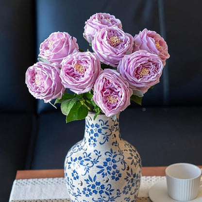 Fake Flowers for Decoration Home Decor Real Touch Artificial Flowers Austin Rose Peony Latex Fake Flower Living Room Decoration Vivid Pink Roses Peonies (Light Purple 4pcs)