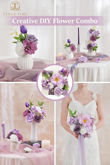 TINGE TIME Artificial Flowers Paisley Purple & White Flower Combo for DIY Wedding Bouquets Table Centerpieces Arrangements Party Baby Shower Home Decorations