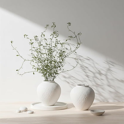 Vintage Ceramic Vase, Minimalist Texture Stone Patterned White Flower Vase, Decorative Vase for Living Room Shelf Farmhouse Dining Table Centerpiece Decor (White Texture 7.9'')