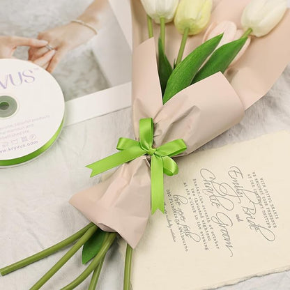 Apple Green Satin Ribbon, Double Faced 1/2 Inch X 25 Yards Apple Green Ribbon, Premium Satin Ribbon for Gift Wrapping, Crafts, Hair Bow Making, Sewing, Flower Bouquet, Wedding Party Decor