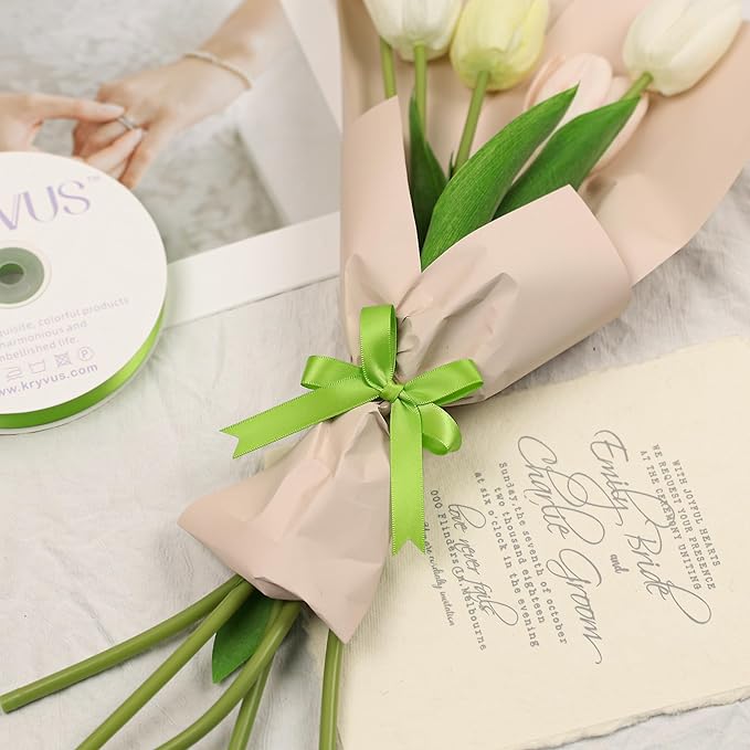 Apple Green Satin Ribbon, Double Faced 1/2 Inch X 50 Yards Apple Green Ribbon, Premium Satin Ribbon for Gift Wrapping, Crafts, Hair Bow Making, Sewing, Flower Bouquet, Wedding Party Decor