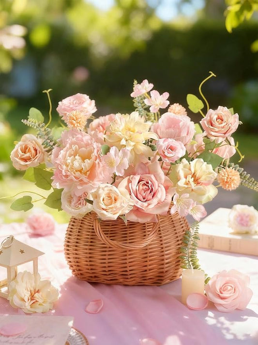 Artificial Flowers, Light Pink Silk Fake Flowers for DIY Wedding Bridal Bouquets, Wedding Cake Flowers for Table Centerpieces Baby Shower Birthday Party Home Decorations
