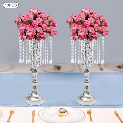 Vase | Bud Vases |10PCS Gold Crystal Flower Stands | Elegant Centerpiece for Weddings & Events | for Wedding Table Centerpieces, Aisle Guides, Party Decorations (Silver)