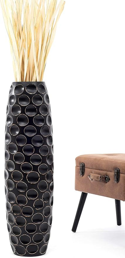 Leewadee Large Black Home Decor Floor Vase - Wooden 34 inch Tall Farmhouse Decor Flower Holder for Fake Plant and Pampas Grass
