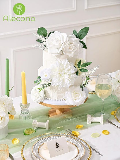 Alecono Artificial Flowers, White Silk Fake Flowers for DIY Wedding Bridal Bouquets, Cake Flowers for Table Centerpieces Baby Shower Party Home Decorations