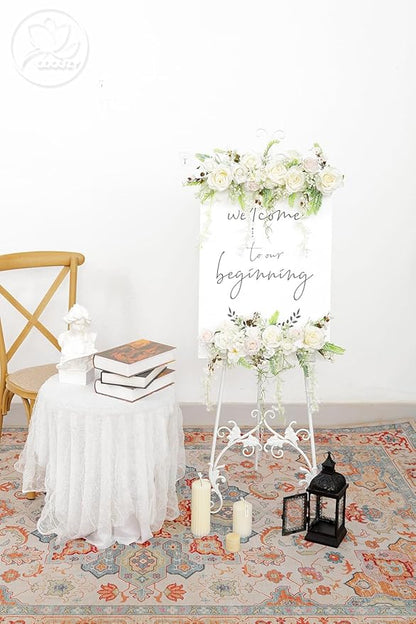 Pack of 2 Wedding Arch Decorations Artificial Hanging Flowers Floral Swag for Wedding Welcome Sign Backdrop Balloon Arch Home Party Bridal Ceremony Reusable(White Rattan)