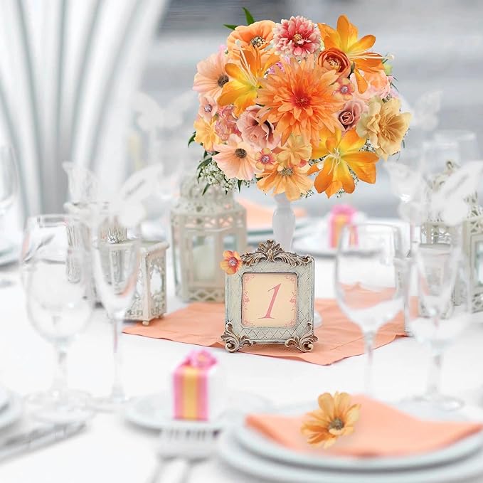 Fall Artificial Flower Heads Combo - 48pcs Orange Silk Flowers Bulk Faux Rose for Wedding Decor, Bridal Bouquets, Graduation Parties, Cake Toppers & Home DIY Crafts