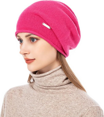 QUEENFUR Knit Slouchy Beanie Hats for Women Cashmere Ski Cap Knitted Wool Soft Warm Winter Hat