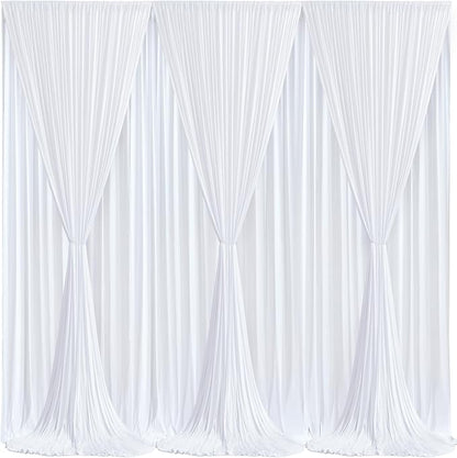 White Backdrop Curtains 6 Panels, 10 Feet Wrinkle-Free Polyester Photography Backdrop Drapes for Wedding Baby Shower Party Background Backdrop Stand- 24 X10FT (White)