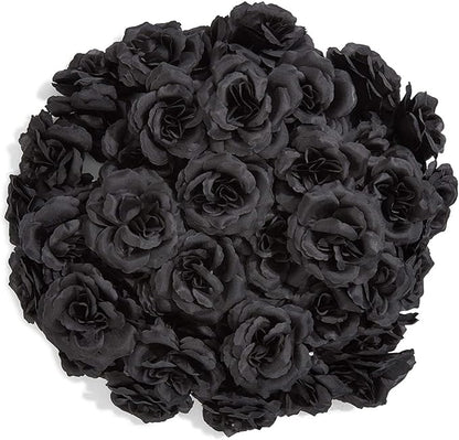 Bright Creations Black Artificial Roses Bulk - 3-Inch Stemless Foam Roses 50 Pack for Crafts & Home Decor