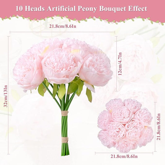 U'Artlines 2 Bouquet 10 Heads Artificial Peony Silk Flower Leaf Home Office Wedding Party Festival Bar Decor (Light Pink)