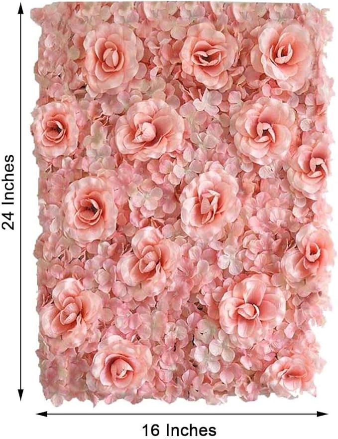 Efavormart 4 Pack 11 Sq ft. UV Protected Blush 3D Silk Rose & Hydrangea Flower Panel Wall Mat for DIY Party Centerpieces Decor