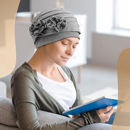JenPen 6 Pcs Chemo Headwear for Women Stretchy Soft Turbans for Cancer Solid Beanie Flower Chemo Caps for Hair Loss