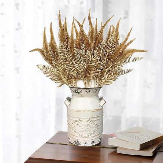 CATTREE Christmas Artificial Plants, Plastic Golden Grass Faux Shrubs Fake Leaves Simulation Setaria Bushes for Home Indoor Outdoor Wedding Hall Table Planter Filler DIY Cut Decorations - Gold 3 Pack