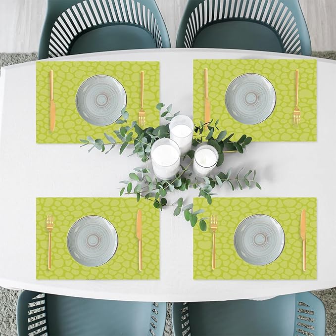 Sage Green Modern Placemats Set of 6 PVC Vinyl Non Slip Table Mats Waterproof Heat Resistant Place Mats Washable Wipeable Dining Table Mat for Kitchen Party Farmhouse Indoor Outdoor Decorative