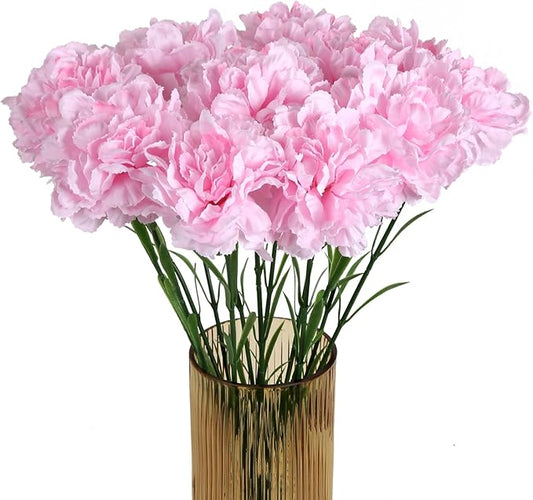 Pink Carnations Artificial Flowers 15PCS Carnations Flowers Silk Flowers 21.25in Fake Flowers for Wedding Home Table Centerpieces Floral Arrangements(Light Pink)