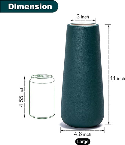 D'vine Dev 11 Inch Ceramic Flower Vase Textured Finishing, Minimalist Design for Kitchen, Bedroom, Living Room, Centerpieces, Office, Emerald Sandstone, VS-XH-C-2
