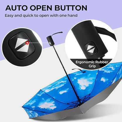 LLanxiry Compact Travel Umbrella, 44" Canopy, Automatic Open/Close Windproof Umbrella, 210T Pongee, 8-Rib Fiberglass, Travel Size Mini, Portable Rain/Sun Umbrellas UPF 50+ with Cover