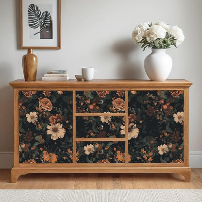 VEELIKE Retro Dark Floral Peel and Stick Wallpaper Vintage Floral Wallpaper for Bedroom Bathroom 17.7''x118'' Moody Flower Wallpapers Self Adhesive Removable Botanical Contact Paper for Cabinets Walls