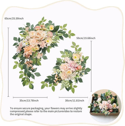 Pack of 2 Wedding Arch, Artificial Flowers, Wedding Decor，Flower Garland Be Suited to Banquet, Party, Reception Entrance Welcome Sign and Background Decoration (Champagne)