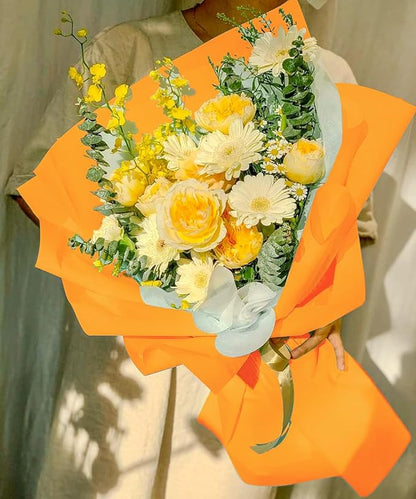WRAPAHOLIC 20 Sheets Flower Wrapping Paper - 22.4 x 22.4 inch Pure Orange Color Water-Resistant Floral Bouquet Wrapping Paper, Florist Supplies Packaging for Wedding Birthday Gift DIY