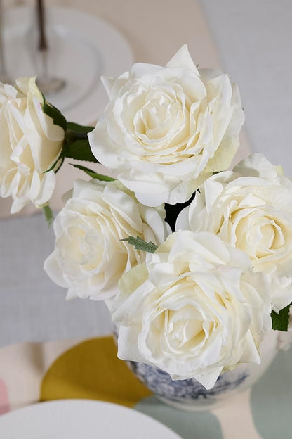 Real Touch Artificial Roses 6pcs, Floyd Roses,17.3”Faux Silk Roses Bouquet for Home Decor, Wedding Centerpieces, Romantic Gifts & Party Arrangements, Fuchsia Realistic Flowers (White)